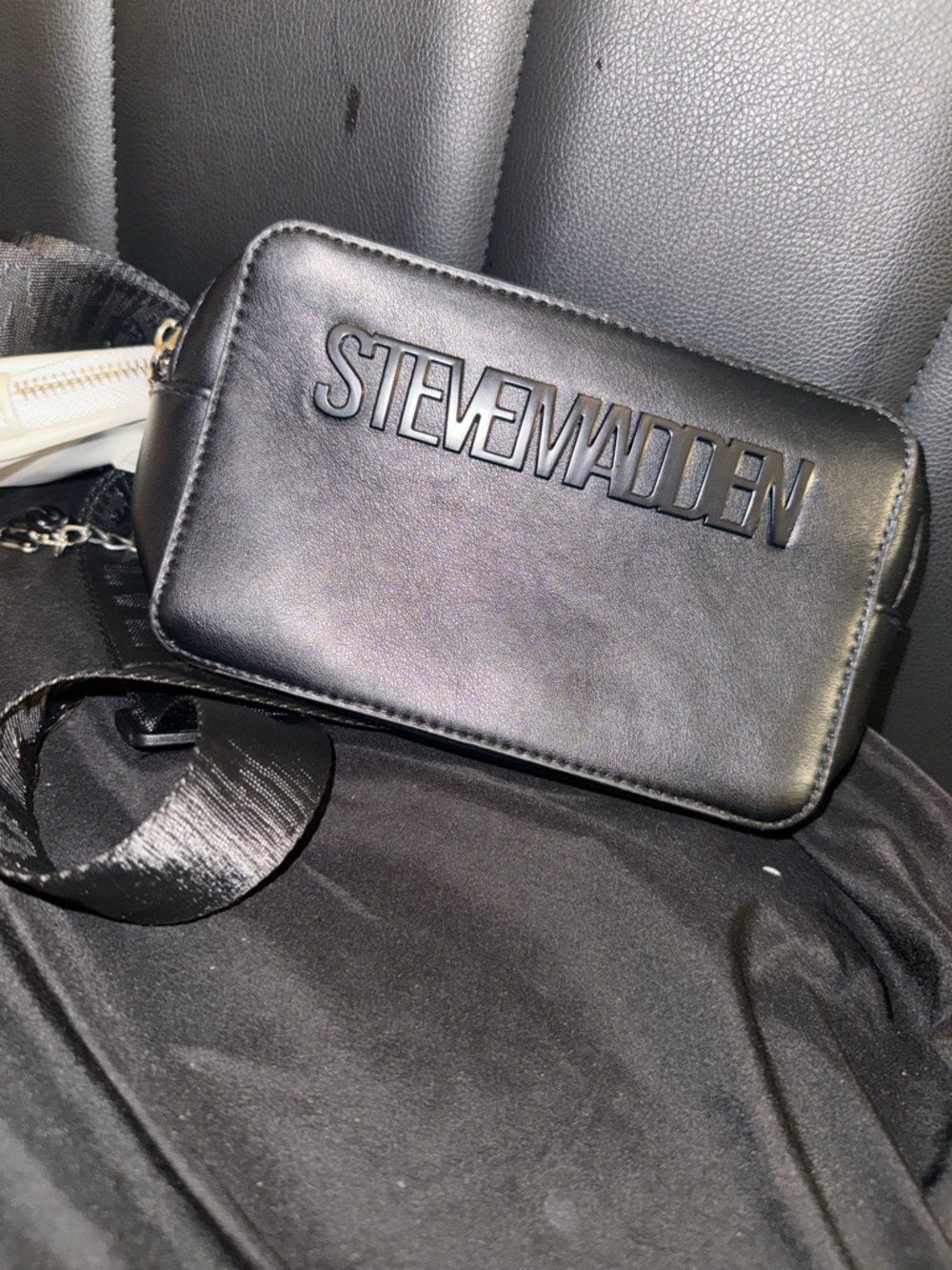 Steve Madden Black Embossed Logo Belt Bag